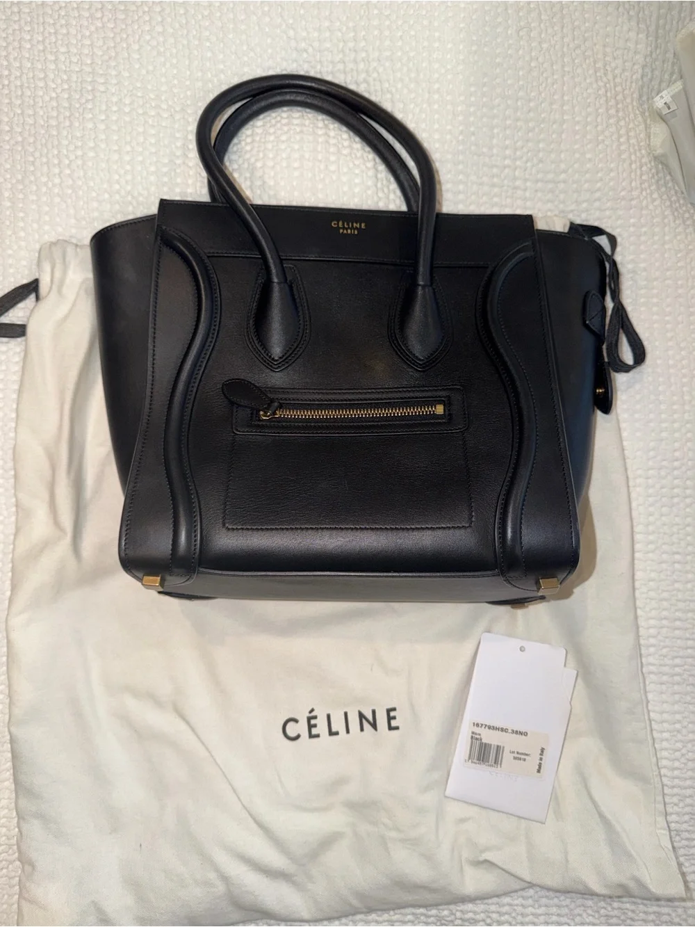 Authentic Céline Micro Luggage Tote in Classic Black Smooth Calfskin Leather